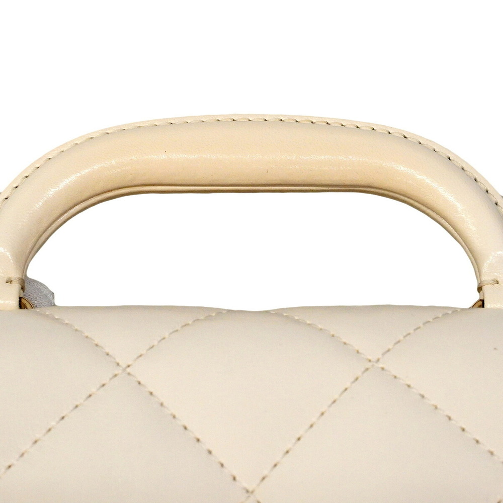 Chanel Matelassé Chain Shoulder Handbag, Lambskin, White/Champagne, 2-way Bag... - Picture 6 of 11